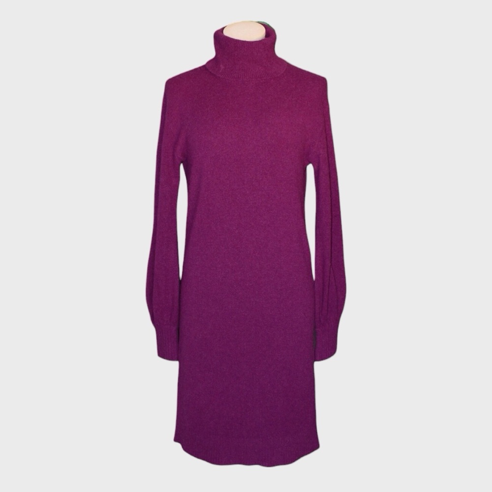 J Crew Purple Turtleneck Sweater Dress Long Balloon Sleeve